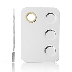 KissDate Makeup Mixing Palette, 6x4inch Stainless Steel Makeup Palette 3-well Nail-art Cosmetic Artist Mixing Palette with Makeup Spatula, Stocking Stuffers Christmas Gifts for Women