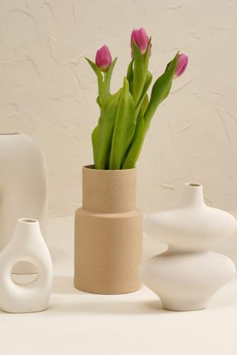 Image of PUREZENTO White Farmhouse Vase White and Beige Set of 9 Matte Finish Ceramic Designer Flower Vase for Home Decor Centre Table Room Side Corners
