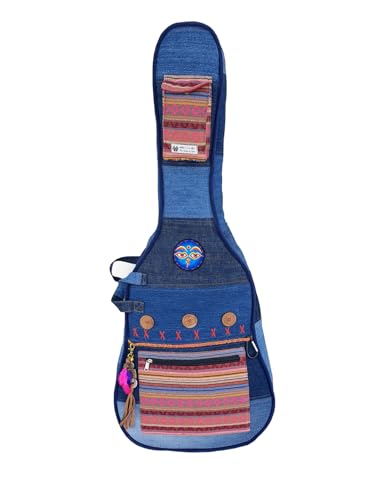Image of The House of tara Denim Cotton Fabric Acoustic Guitar Bag Cover for Men and Women | Modern Guitar Case | Cotton Inner Lining | Adjustable Straps | Padded Protection | Zip Pocket | Blue