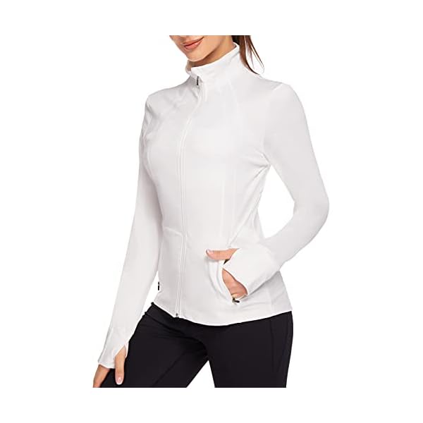 Mokermi-Womens-Sports-Running-Jacket-Sportswear-Turtleneck-Workout-Jogging-Jacket-Slim-Fit-Lightweight-with-Zipper-Pockets Women's Workout Running Jackets Slim Fit Athletic Yoga Jacket for Women Zip Up Track Gym Wear with Thumb Holes