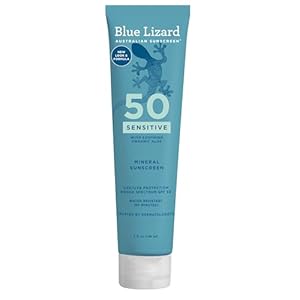 BLUE LIZARD Sensitive Mineral Sunscreen with Zinc Oxide 50+ Water Resistant UVAUVB Protection with Smart Cap Technology Fragrance Free, Sensitve, SPF 50 – – Tube, Unscented, 5 Fl Oz