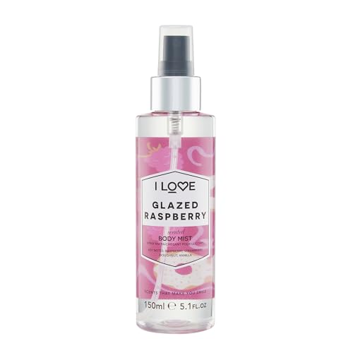I Love Glazed Raspberry Scented Body Mist - Body Mist Fragrance - Long Lasting Body Spray with Natural Fruit Extracts - Raspberry and Vanilla - 5.1 oz