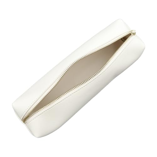 POFET PU Pencil Pen Case,Portable Stationery Bag,Slim Design Pen Bag with Metallic Zipper Pocket,Big Capacity Pencil Pouch Cosmetic Organizer Bag for College Student Beige