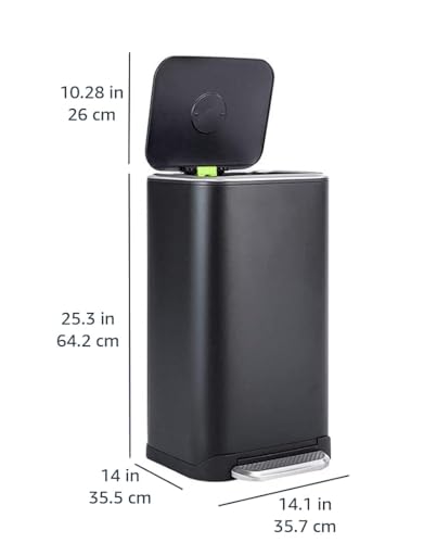 Amazon Basics Rechteckig Mülleimer mit Stahlrohrpedal - Sanft Schließend mit Deckel, für Küche oder Büro, 32 l, Schwarz – Bild 7
