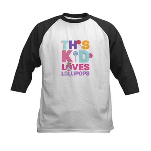 CafePress This Kid Loves Lollipops Kids Baseball T Shirt Kids Cotton Baseball Jersey, 3/4 Raglan Sleeve Shirt Black/White