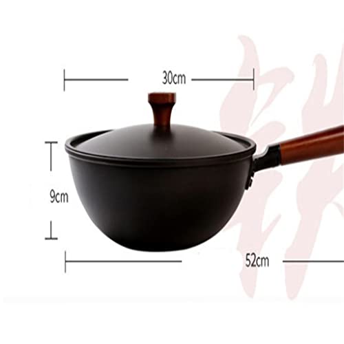 Wok de hierro fundido con mango de madera y tapa miniatura 7