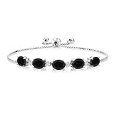 Gem Stone King 925 Sterling Silver Black Onyx and White Lab Grown Diamond Women Tennis Bracelet...