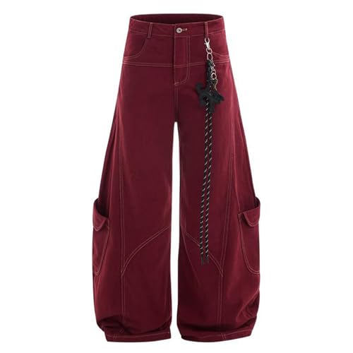 Men's Pants Loose Spring Fall American Red Wide Leg Denim Straight Leg Casual Trouser for Men2