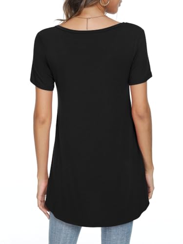 POPYOUNG Women's Long Tunic Tops to Wear with Leggings Summer Short Sleeve Loose Fit Dressy Square Neck Shirts M-5XL 5