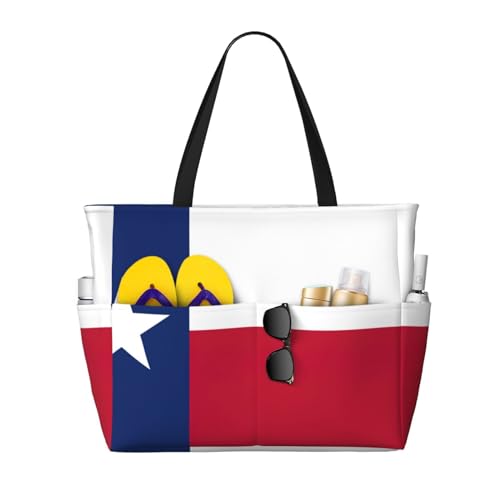 Flag Of Texas Extra Large Tote Bag For Women,Foldable Beach Bag With Pocket Weekender Travel Overnight Bag