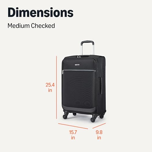 Image of Amazon Basics 23 inch Medium Checked Softside Luggage Suitcase with Spinner Wheels, Expandable Space, Zippered Pockets, Telescopic Handle, Black
