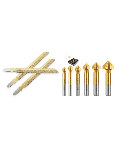 Lame de scie sauteuse diamantée et fraise à chanfreiner pour carrelage