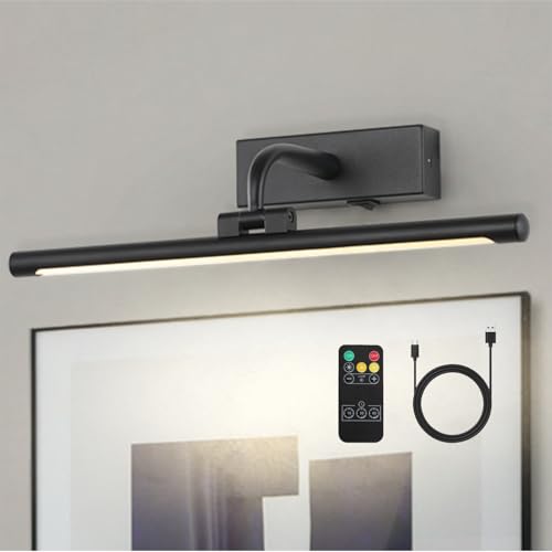 DLCL Battery Operated Picture Light with Remote and Timer, 15.94in Wireless Gallery Lights for Picture Black 3CCT Rechargeable Art Lights for Paintings, Dimmable Wall Lights for Picture Display