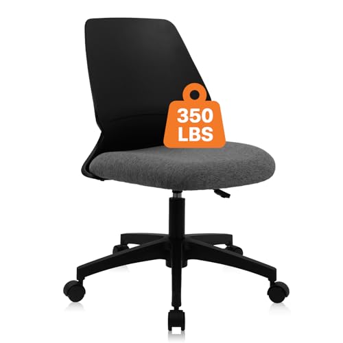 Image of CLATINA Armless Home Office Chair, Ergonomic Small Desk Chair with Wheels and Soft Thick Upholstered Cushion, Comfy Adjustable Height Swivel Computer Task Chair for Conference Waiting Meeting, Black