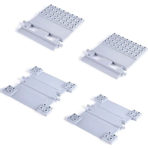 Mirthben Bausteine Schienen Set, 4-teiliges Gleiszubehör, einen Bahnübergang, Spielzeug Eisenbahnschienen kompatibel mit dem Marktführer ab 2 Jahren