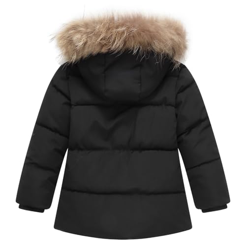 Kids Girls Winter Fleece Lined Puffer Jackets Fur Collar Hooded Parka Snow Coats2