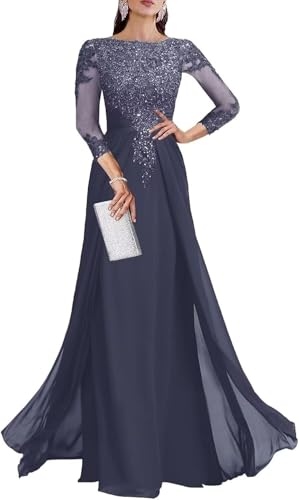 Mother Of The Bride Dress Long Sleeve Chiffon Lace Maxi - Light Blue Formal Gown, Plus Size 18 - View #4