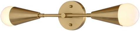 VAXCEL Zurich 2-Light 18 in. Wide Muted Brass Modern Contemporary Wall Sconce with Metal Cone Shade, Dimmable, LED Compatible, Bathroom Vanity Lighting Fixture, Vertical or Horizontal Mount Bath Bar