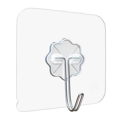 Image of Eightiz 10 Pcs Flower Hook PVC Heavy Duty Self Adhesive Stainless Hooks, Transparent Waterproof and Oilproof Wall Hooks for Kitchen Bathroom Shower Door Outdoor Home Improvement Utility Hook