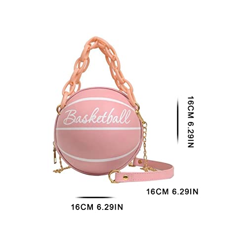 Sunlucky Women Basketball Shaped Shoulder Handbag Cute Mini Crossbody Bag Girls Messenger Tote Pu Leather Round Purse (Pink, One Size) #TOP5