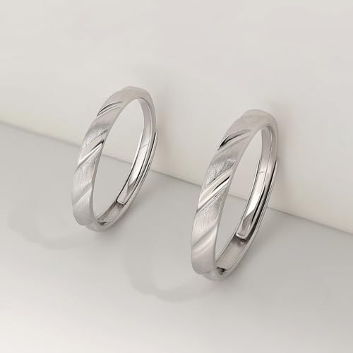 Meissa Alianzas de Ley Sólida 925 de Plata Pareja Anillos de Compromiso Boda para Hombres y Mujeres Adjustable Joyería Aniversario para Novia Prometida el Día de San Valentín (Juego de dos anillos) - imagen 5