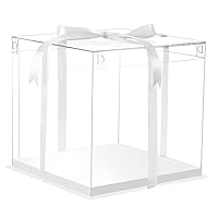 XININSUN 6Pcs Tall Cake Boxes Clear cake Box with Ribbon, 12x12x 10inch,Ideal for Large 10\" and 12\" Inch Tall Layer Tiered Cakes and Clear Gift Boxes for Wedding Party and Gift Display - White