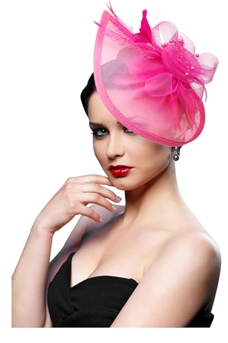 Image of DRESHOW Women Fascinator Hats Tea Party Hat Vintage Pillbox Hat Headband for Cocktail