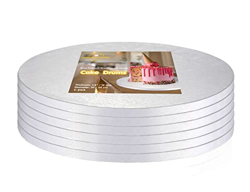 14 Inch Cake Drums Board Round White (6 Pack)1/2 Inch Thick Cake Boards Sturdy, Grease Resistant for Birthday Wedding Multi-Tiered Party Cake Drum Boards