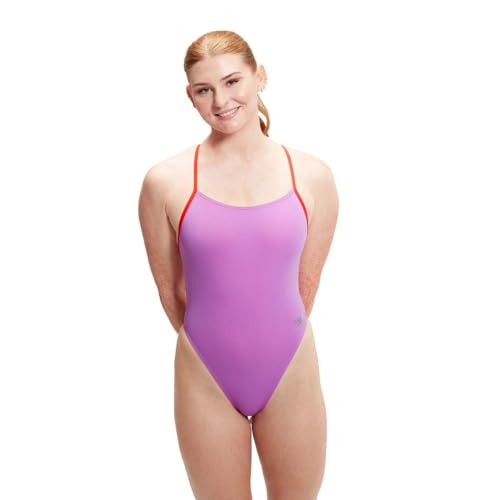 Image of Speedo Womens Solid Tie Back Swimsuit Purple/Watermelon 38