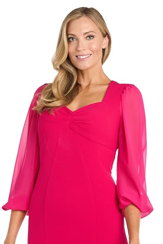 R&M Richards Stretchy Peony Sheath Dress W/Chiffon Bell Sleeves - Knee Length Sweetheart Neck Cocktail Dress2