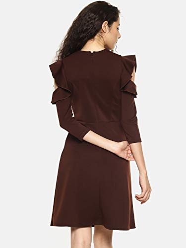 Image of AARA Women's Synthetic Cold Shoulder Ruffle Sleeve Casual Night Out Dress
