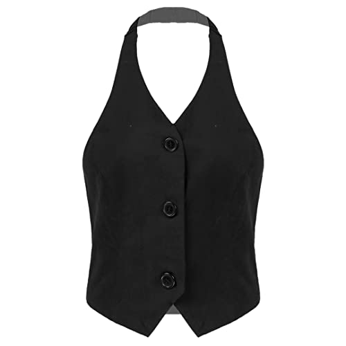Niiyyjj Women Halter Suit Vest Backless Button Down Adjustable Back Vest Shirts Tuxedo Suit Waistcoat