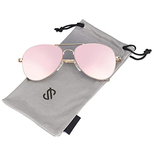 Sojos Classic Aviator Sunglasses For Women Men Metal Frame Spring Hinges Sj1030, Gold/Pink #TOP4