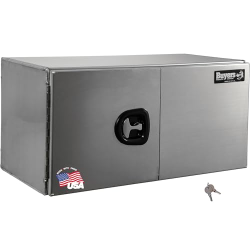 Image of Buyers Products 1705425 Silver Pro Series Smooth Aluminum Underbody Truck Box with Barn Door, 18x24x48 Inch, Durable Vehicle Tool Box For Storage and Organization