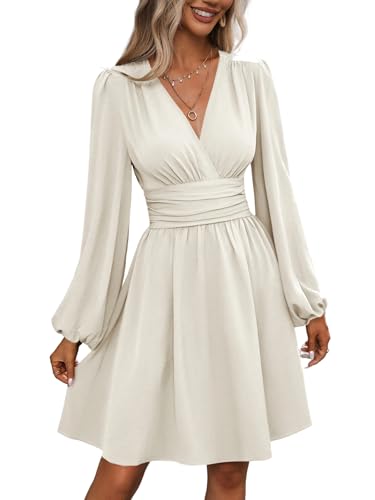 Image of SOLY HUX Women's Elegant Dress V Neck Long Sleeve High Waist Swing Prom Cocktail Short Dresses