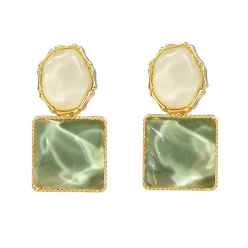 Green Geometric Statement Earrings for Women Unique Dangle Earrings Large Drop Earrings Gold Stud Earring Prom Jewelry for Women