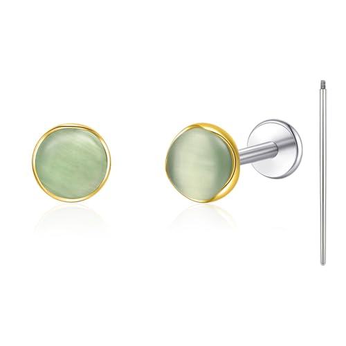 Limerencia Hypoallergenic Earrings for Sensitive Ears - G23 Titanium Round Cat's Eye Flat Back Stud Earrings, Cartilage Stone Pierced Earrings for Women Men Gift