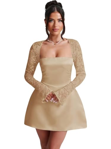 Long Sleeve Homecoming Dresses for Teens 2025 Satin Lace Short Prom Cocktail Dress