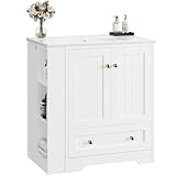 IRONCK 30' Bathroom Vanity with Ceramic Sink, Bathroom Storage Cabinet with Doors & Drawers & DIY Side Storage, Pedestal Sink Combo Set, White
