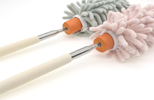 Image of Selric Pack of 2 Microfiber Chenile Duster with 2 Extra Heads for Cleaning Extendable Hand Dusters with Bendable Head (Green and Pink)