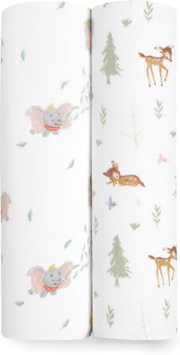 Image of aden + anais Essentials Muslin Swaddle Blankets, Newborn Receiving Blanket for Swaddling, 100% Cotton Baby Swaddle Wrap, 2 Pack, Disney + Friends