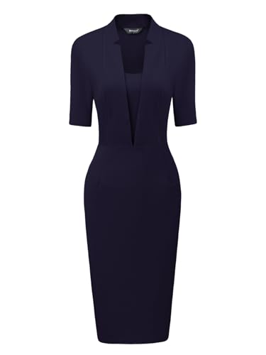 Robe bureau moulante col en V confortable et manches courtes