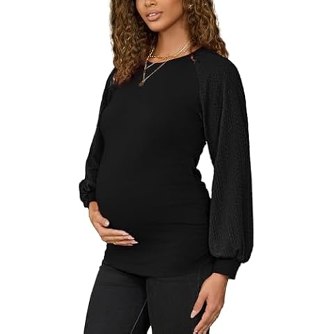 Bhome Maternity Sweatshirts Patchwork Cable Knit Long Sleeve Tops Crewneck Shirts Lightweight Sweaters Cover
