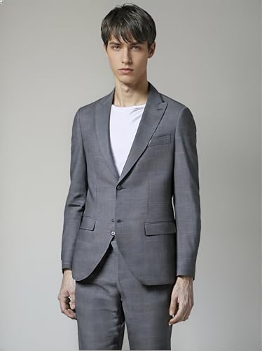 Classic Fitted Blazer, Gray Plaid, 2-Button Front, Business Professional Suit Jacket3