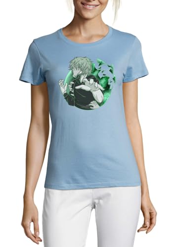 T-shirt anime col rond femme en pur coton bleu ciel premium