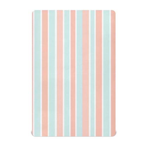 Sábanas de cama para niños pequeños con patrón de rayas color coral claro, 52 x 28 pulgadas
