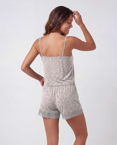 Image of Real Essentials 2 Pack: Women's Lace Trim Cami and Short Set Cute Pajama PJ Sleepwear Nightwear Pajamas Sleep Soft Drawstring