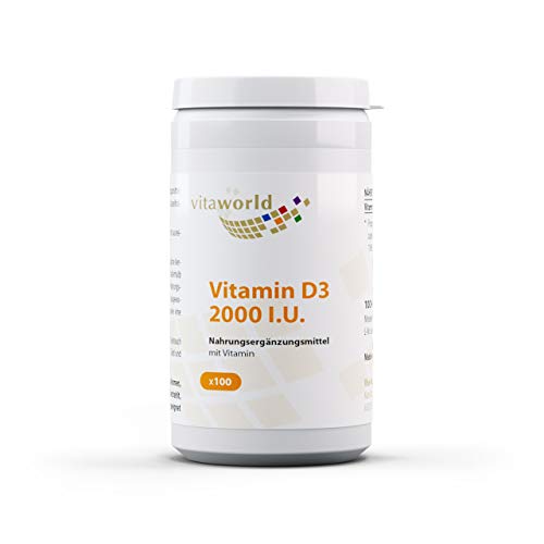 Vita World Pack de 3 Vitamine D3 2000 I.U 3 x 100 capsules végétariennes Made in Germany