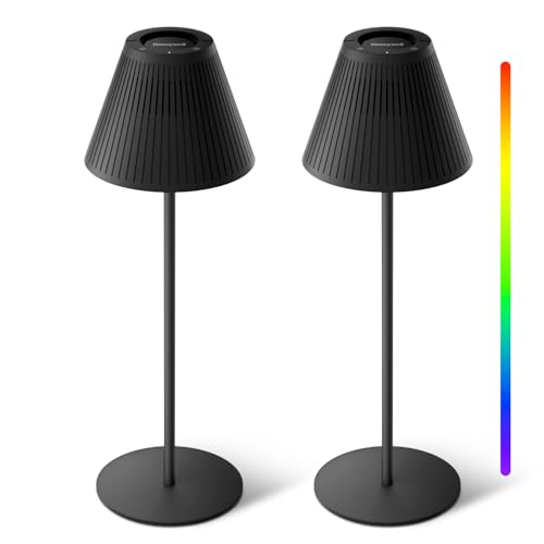 Honeywell 2Pack M1 Sunturalux Portable LED Desk Lamp - Cordless Table Lamp Rechargeable 5200mAh Battery Operated 4Color 9RGB Dimmable Bedside Lamps for Home Living Bedroom Night Light (Black