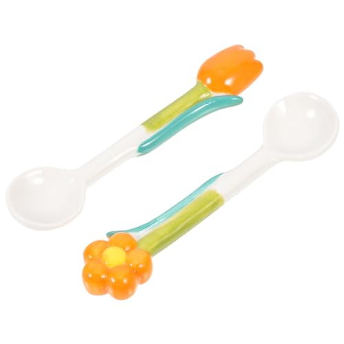 Cabilock 2Pcs Tulip Shaped Porcelain Spoons Convenient Mixing Utensils for Drinks Lovely and Rice Spoons for Supplies and Desserts